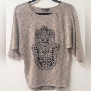 Y2K SJS Hamsa Hand Knit Short Sleeve Blouse